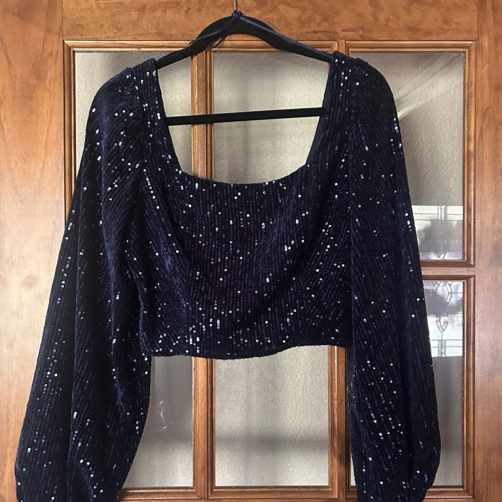 Elegant Blue/Black Sequin Women's Top
